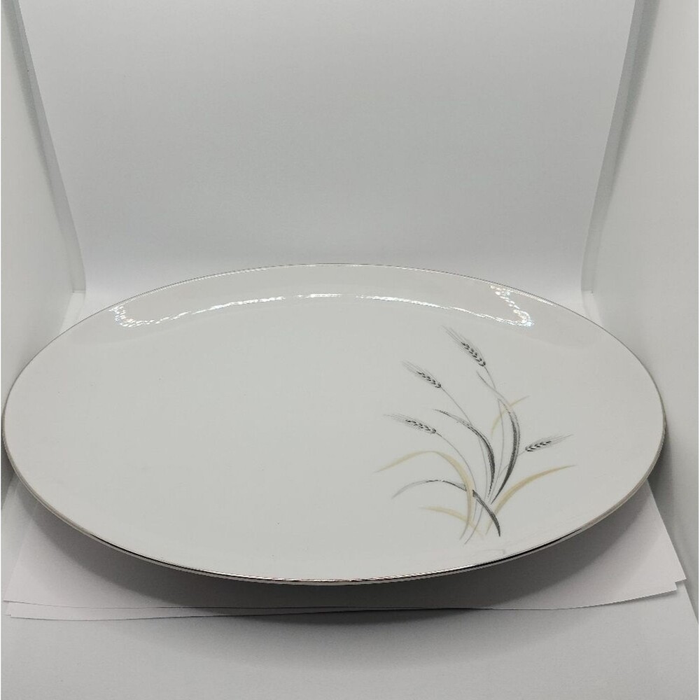 Platinum Silver Made in Japan MS Fine China Platter Dish 14" x 10 1/2".